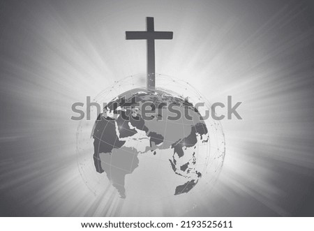 The Holy Cross and the World Gospel on world background.