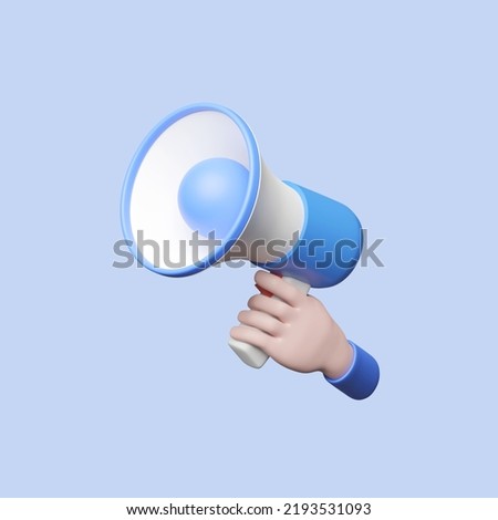 3D icon Hand holding Megaphone on blue background with Clipping path. Marketing concept. 3D Rendering
