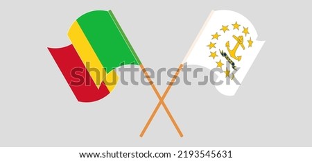 Crossed and waving flags of Mali and the State of Rhode Island. Vector illustration

