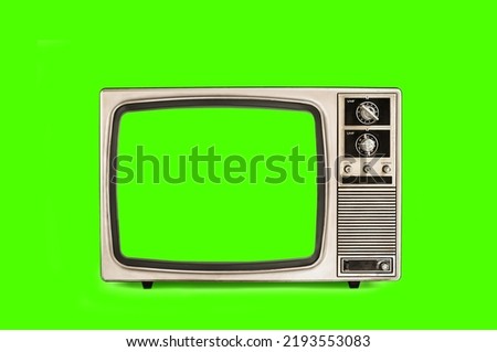 Vintage old television with clipping path isolated with green screen and background.