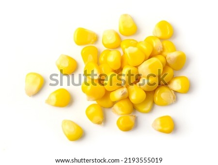 Top view of fresh corn seed isolated on white background. Clipping path. Royalty-Free Stock Photo #2193555019