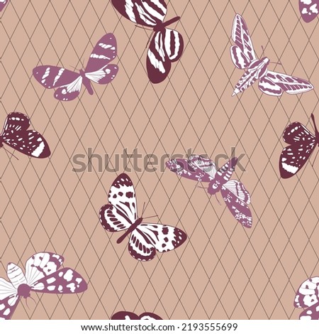 vector seamless vintage pattern with butterflies, hand drawn background
