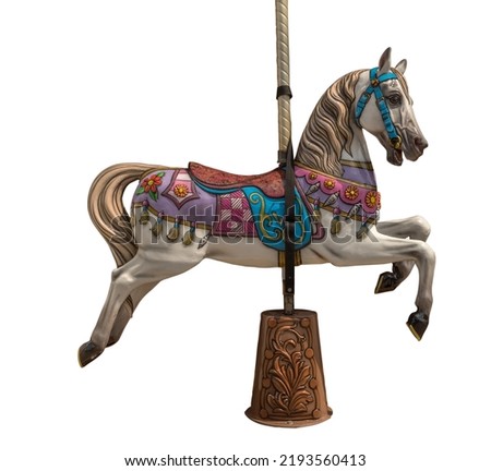 an old wooden carousel horse isolated on white background Royalty-Free Stock Photo #2193560413