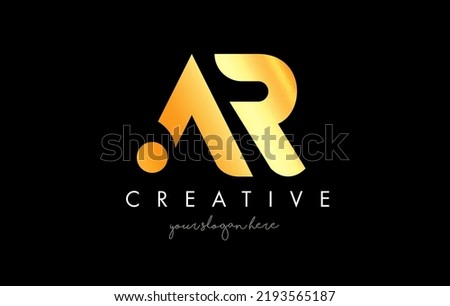 Golden Gold AR Letter Logo Design with Creative Modern Trendy Typography and Black Colors.