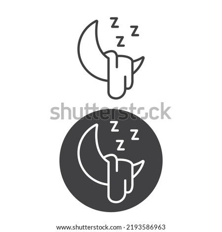 Moon with a blanket over her, night sleep, black, vector, icon. 