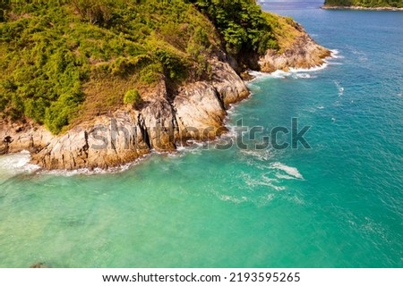 Amazing top view seashore Aerial view of Tropical sea in the beautiful Phuket island Thailand