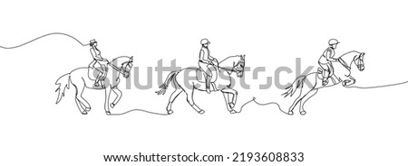 Equestrian sport, horse racing set one line art. Continuous line drawing horseback riding, rider, saddle, horse, polo, galloping, trotting, sport, competition. Royalty-Free Stock Photo #2193608833