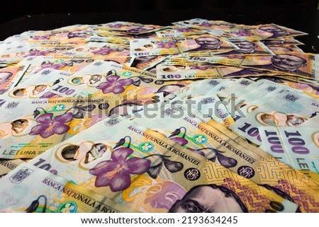 Stack of LEI Romanian money. RON Leu Money European Currency Royalty-Free Stock Photo #2193634245