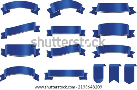 Set of Dark Blue Color Ribbons and Tags isolated on white background. 3D Vector Illustration.