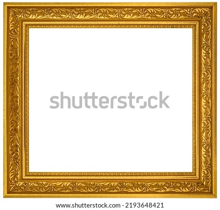 Antique Golden Brown Classic Old Vintage Wooden Rectangle mockup canvas frame isolated on white background. Blank and diverse subject moulding baguette. Design element. use for paint, mirror or