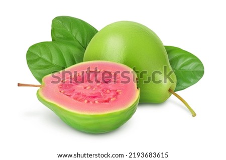 Guava fruit isolated on white background with full depth of field