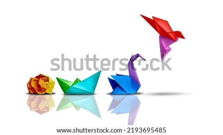 Success transformation and Transform to succeed or improving concept and leadership in business through innovation and evolution with paper origami changed for the better.  Royalty-Free Stock Photo #2193695485