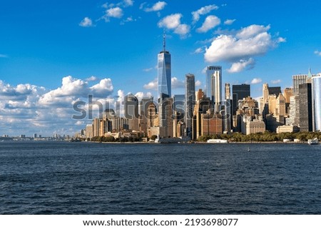Manhattan cityscape skyscrapers with cloudy sky