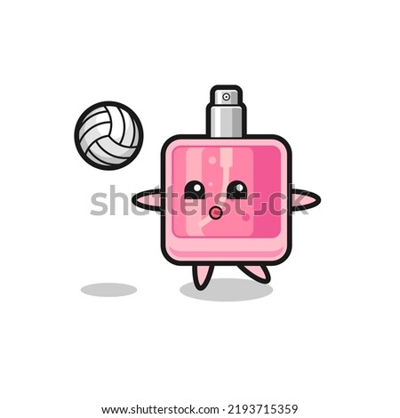 Character cartoon of perfume is playing volleyball , cute style design for t shirt, sticker, logo element