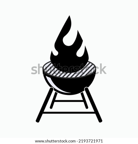 Portable Barbecue Grill Icon with Fire. Outdoor Party Equipment,  BBQ Grilling Symbol. Applied for Design, Presentation, Website or Apps Elements - Vector.