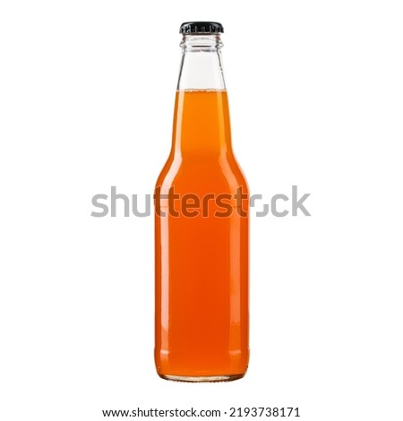 Bottle of soda. Glass bottle of cold orange drink. Non alcohol soft drink. Glass bottle without label good for mockup. Non caffeine drink. High quality and resolution photo. Isolated white background Royalty-Free Stock Photo #2193738171