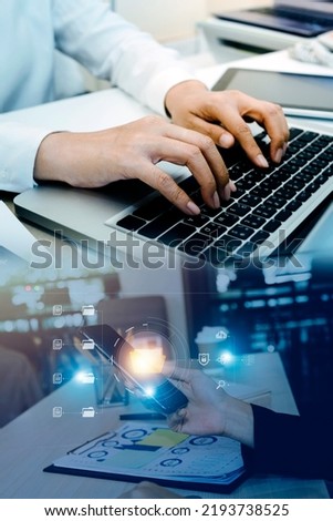 Document Management System (DMS), online documentation database and process automation to efficiently manage files, knowledge and documentation in enterprise with ERP. Corporate business technology. Royalty-Free Stock Photo #2193738525