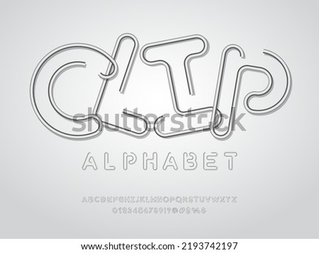 paperclip style alphabet design with uppercase, numbers and symbols