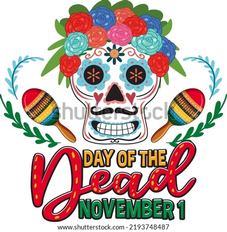 Day of the dead with calaca skull illustration