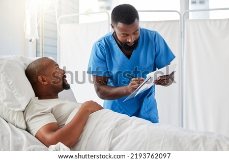 Healthcare, insurance and hospital planning by doctor and patient doing paperwork before surgery or during checkup. Help from a professional consulting with a sick man about a drug trial for cancer Royalty-Free Stock Photo #2193762097