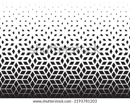 Geometric pattern of black diamonds on a white background.Seamless in one direction.Option with a AVERAGE fade out. RAY method of transformation