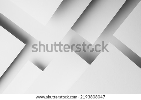 White triangles paper surfaces fly with shadows, stripes, corners as complex abstract geometric background in strict precise elegant minimal style for business card, poster, flyer.