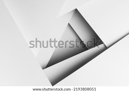 White abstract geometric background with crossing white flat surfaces, lines, angles, shadows and perspective as funnel in strict simple minimal modern style for business.