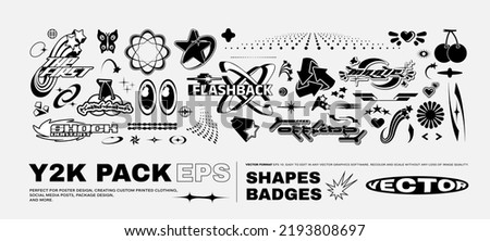 Vector Graphic Assets Set. Bold modern Shapes for Posters Template, flyers, clothes, social media, graphic design, sticker, In Y2k style, Futuristic, Anti-design, Digital Collage, Retro Futurist. Royalty-Free Stock Photo #2193808697