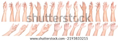 Multiple Male Caucasian hand gestures isolated over the white background, set of multiple images. Royalty-Free Stock Photo #2193833215