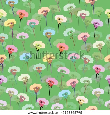 seamless plants pattern background with mixed tiny colourful flowers , greeting card or fabric