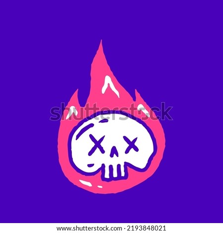 Flaming skull head cartoon, illustration for t-shirt, sticker, or apparel merchandise. With modern pop and graffiti style.