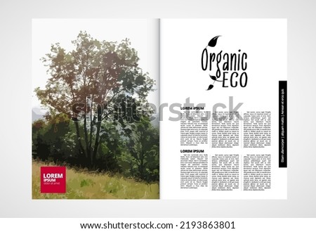 Eco brochure layout with nature landscape background, vctor illustration ready for use.