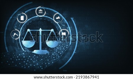 Concept of Internet law design.Cyber Law as digital legal services Labor law, Lawyer, on Dark Blue blurred background. Royalty-Free Stock Photo #2193867941
