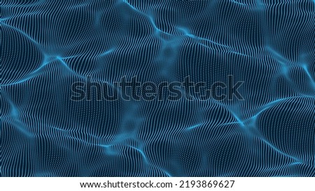 Vector particle waves. Ocean  abstract aerial view . Smooth waves of dots. Elegant particle flow. Elegant technology background for futuristic designs. Royalty-Free Stock Photo #2193869627