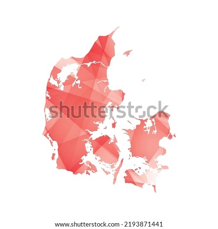 vector illustration of Denmark map with red colored geometric shapes