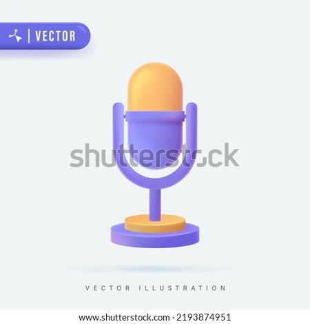 3D Realistic Microphone Icon Vector Illustration.  Podcast icon vector. Voice vector icon, Record. Microphone - recording Studio Symbol. Retro microphone icon