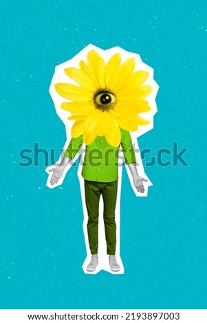 Image weird collage of questioned guy with floral plant face forget woman day holiday isolated teal color background