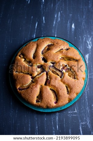 Plum pie. Famous recipe. Food photography. Photos for cafes, restaurants. Pictures for the menu. Dessert.