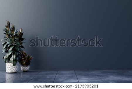 Dark wall empty room with plants on a floor- Background