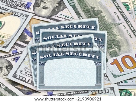 Blank U.S. Social Security Card on dollar bills mock up or mockup isolated on white background