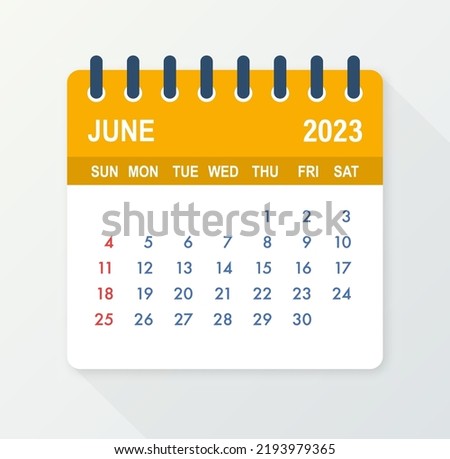 June 2023 Calendar Leaf. Calendar 2023 in flat style. Vector illustration. Royalty-Free Stock Photo #2193979365