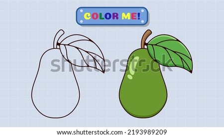 Guava coloring book page comes with sketches and color samples for children and preschool education. Cartoon Style Illustration
