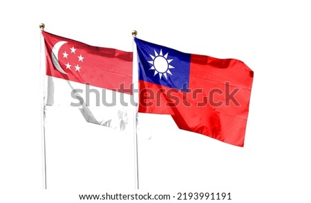 Taiwan flag and Singapore flag with clipping path isolated on white background. Close up of the waving flag. symbol. Frame with blank space for your text.