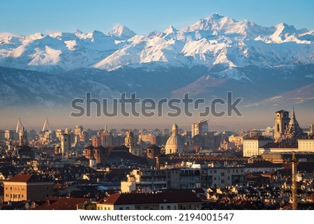 Turin (Torino) amazing cityscape with the city skyline and the Alps Royalty-Free Stock Photo #2194001547
