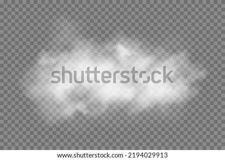 White smoke puff isolated on transparent black background.. Steam explosion special effect. Effective texture of steam, fog, cloud, smoke.  Stock royalty free vector illustration. PNG