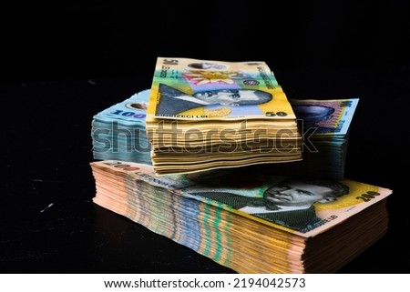 Stack of LEI Romanian money. RON Leu Money European Currency Royalty-Free Stock Photo #2194042573