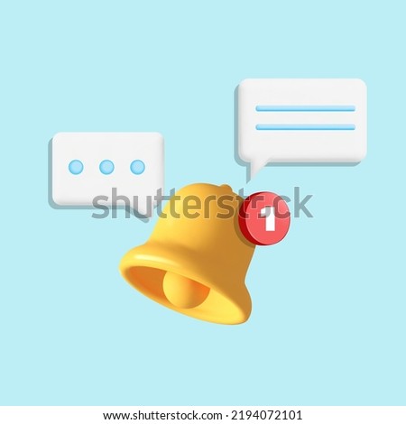 3d vector yellow ring notification bell symbol with popup speech bubble design. 3d realistic render of bell reminder with new message, alert notice icon isolates on white background. subscribe concept Royalty-Free Stock Photo #2194072101