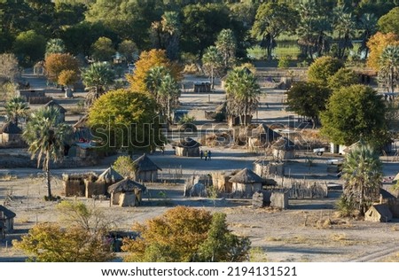 Native village just outside of the protected area, aerial view, Okavango Delta, Botswana