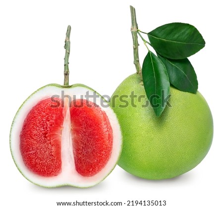 Red Pomelo isolated on white background, Fresh Red Pomelo citrus fruit on white background with work path. Royalty-Free Stock Photo #2194135013