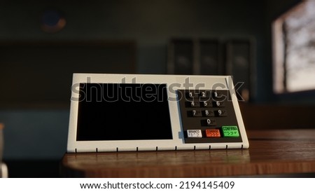 Brazil's Elections. Electronic ballot old Model. School classroom environment. 3D rendering. Braille language. Royalty-Free Stock Photo #2194145409